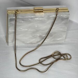 Rachael Zoe Box of Style Clutch or Shoulder Bag Pearl White and Gold